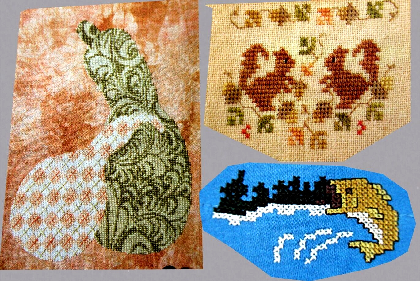 Totally Nuts Squirrels Patterned Gourds Jumping Fish 3 CROSS STITCH PATTERNS