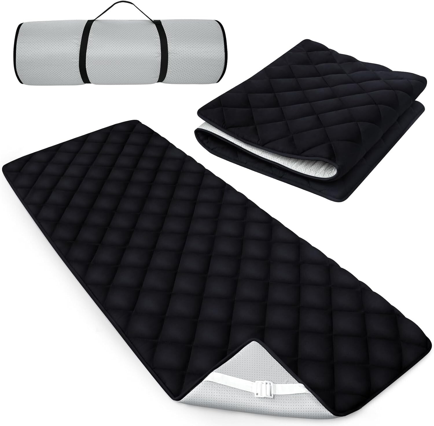 Camping Cot Sleeping Pad Quilted Non-Slip Foam Mattress Topper Pad 75"x30" Black