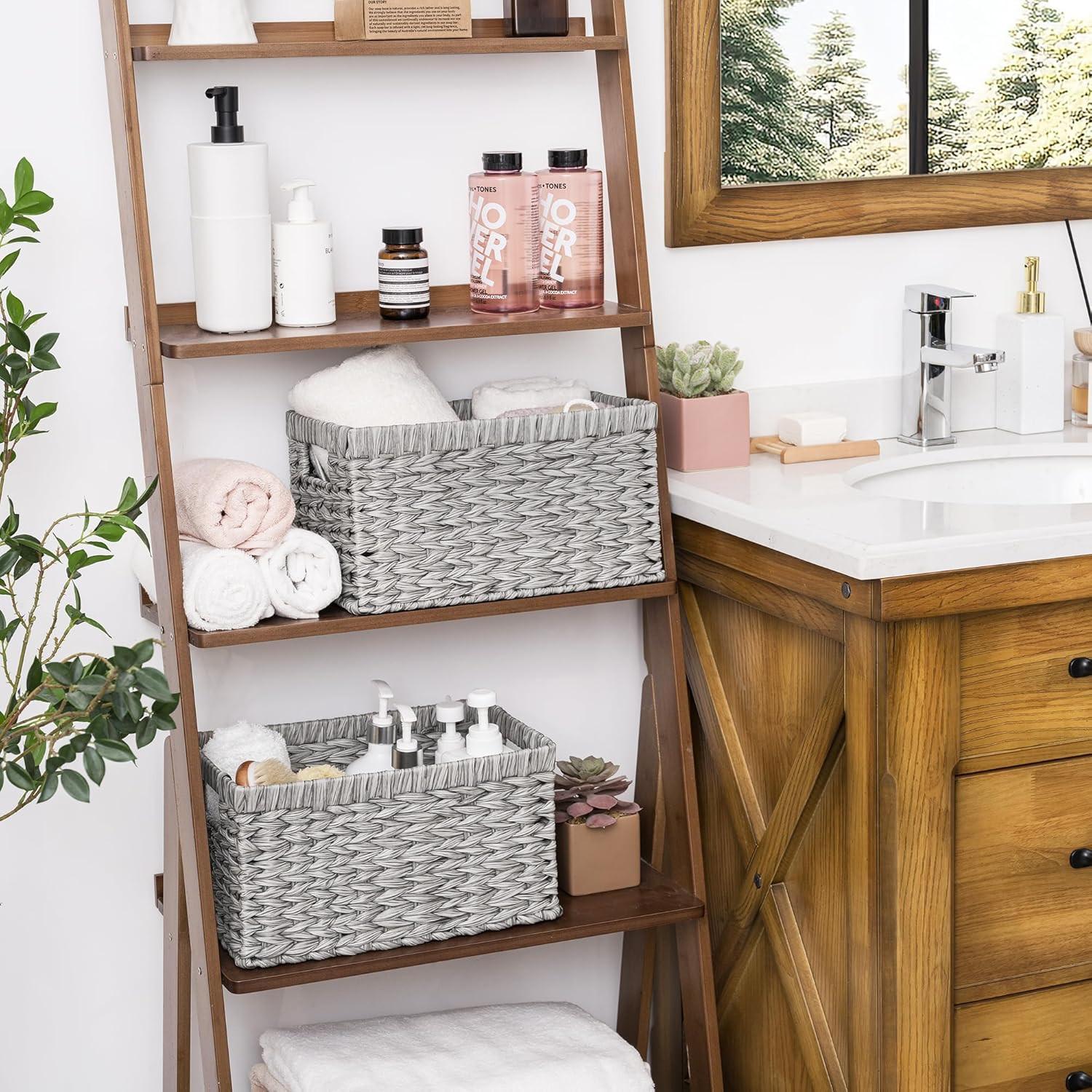 Wicker Baskets with Handles - Gray Storage Baskets (2-Pack) for Organizing Cabin