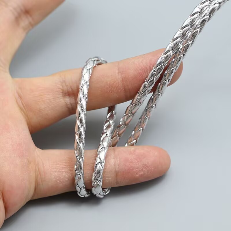 16.4 Feets Silver Braided Bolo PU Leatherette Jewelry Cord  4mm For Bracelets
