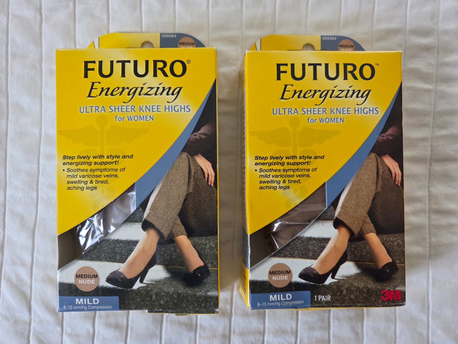 Two Pair New Futuro Energizing Ultra Sheer Knee Highs Women Mild 8-15 mm/Hg Nude