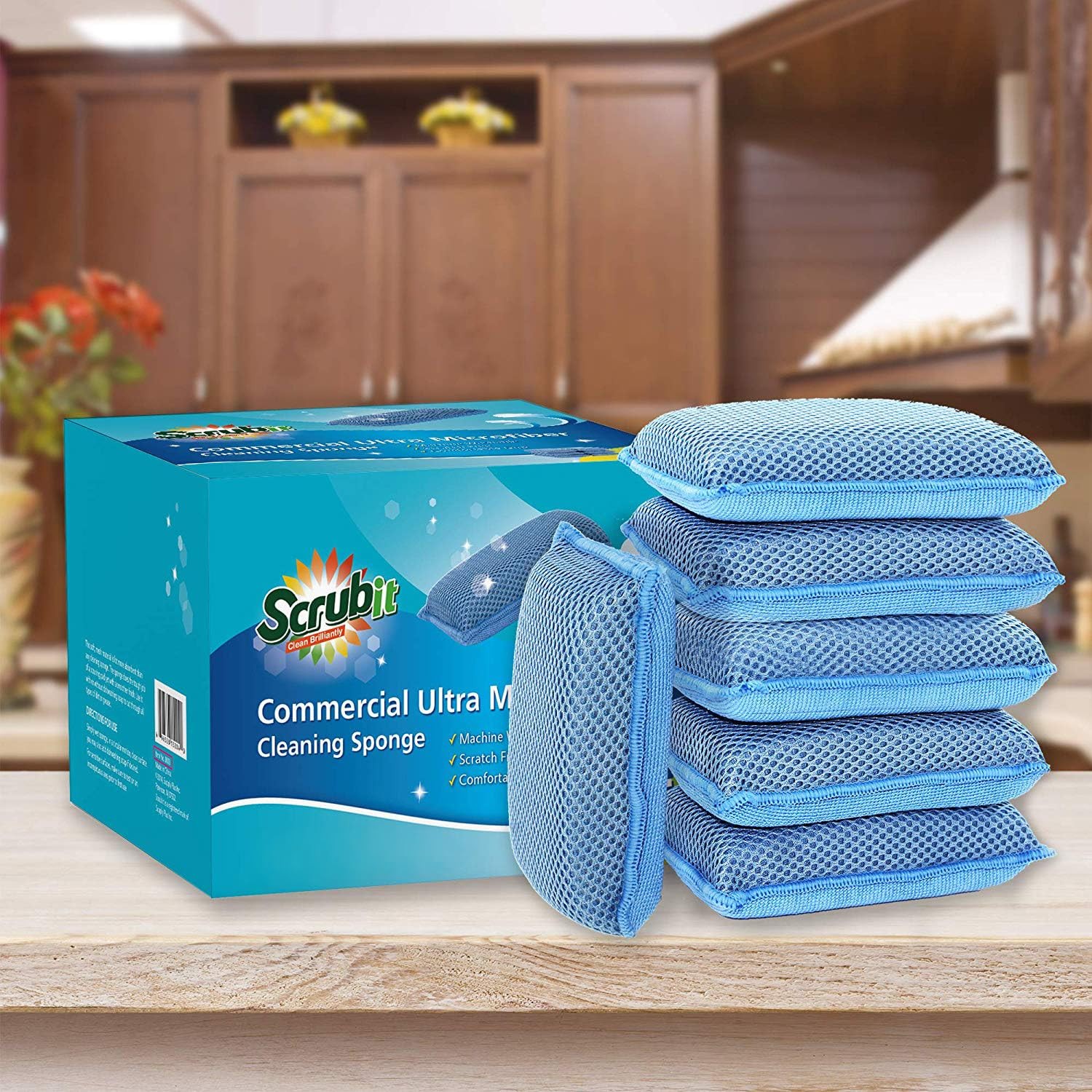 Miracle Microfiber Kitchen Sponge by Scrub-It (6 Pack) - Non-Scratch Heavy Du...