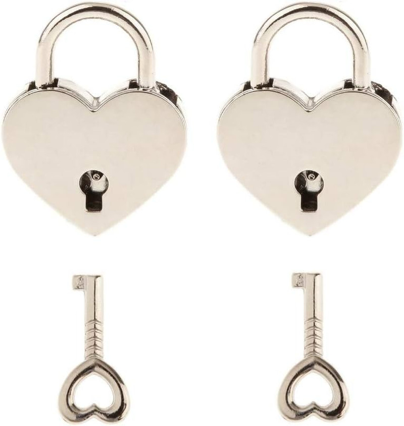 Small Metal Heart Shaped Padlock Mini Lock with Key for Jewelry Box, Pack of 2,