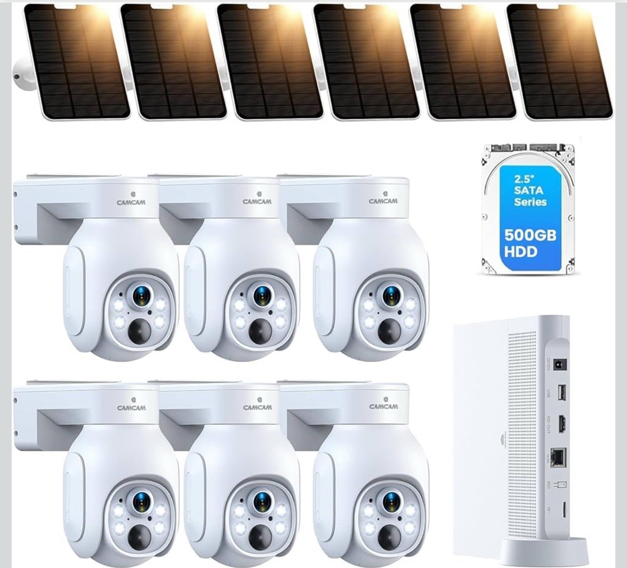 Camcamp 6 Solar PTZ Cameras 4MP NVR 500GB WiFi System