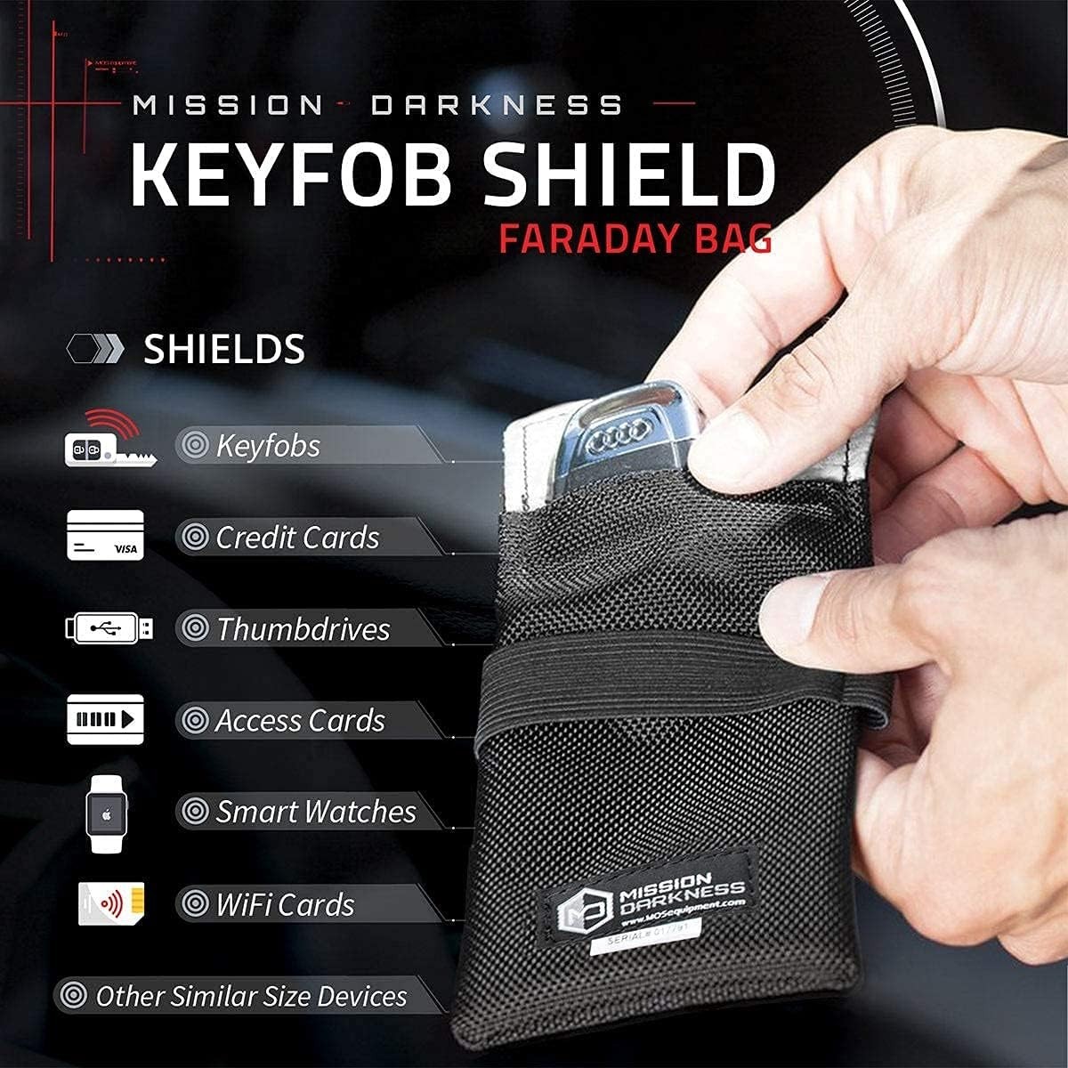 Mission Darkness Faraday Bag for Keyfobs (2-Pack) RF Shielding Black