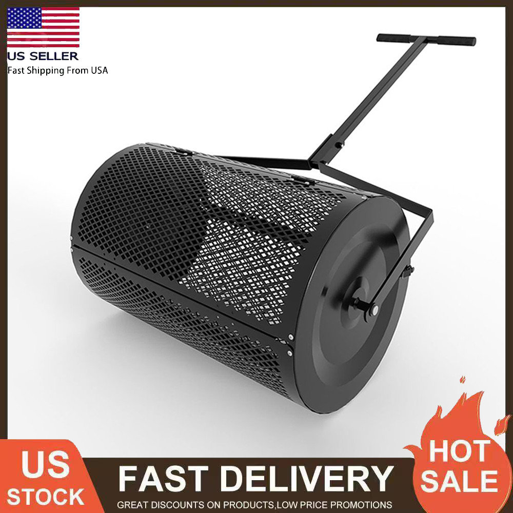 24 Inch Lawn Spreader w/Height-Adjustable Handle & Rolling Drum Quick-Open Door