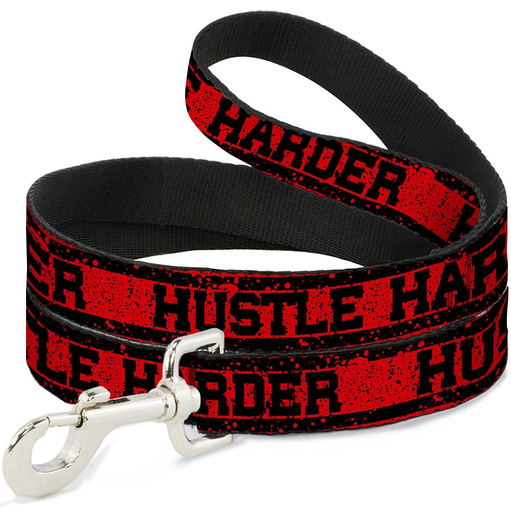 Dog Leash HUSTLE HARDER/Stripes Weathered Red/Black NARROW 0.5"