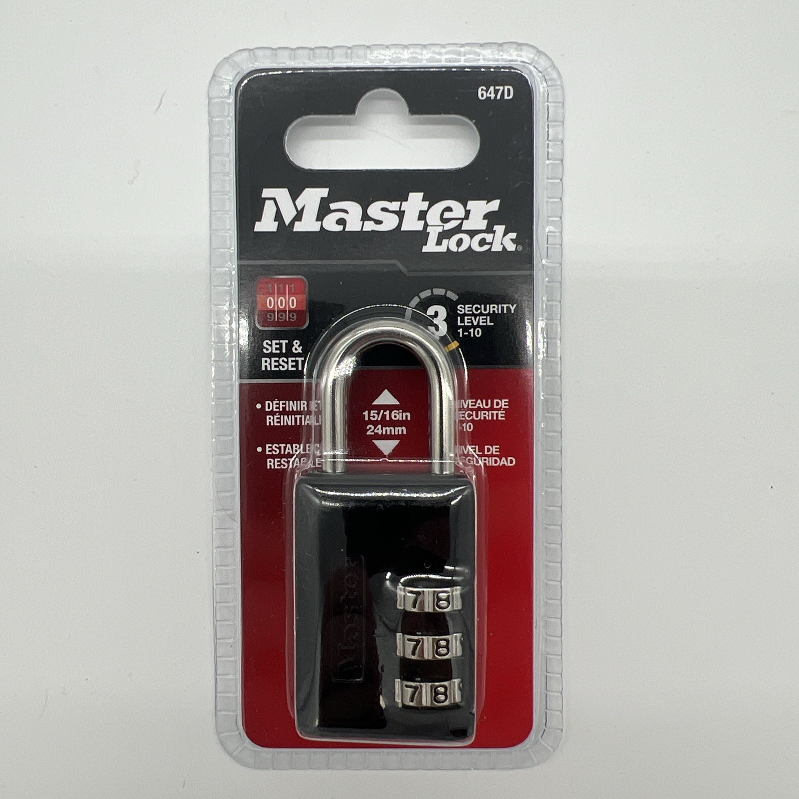 Master Lock 647D Combination Padlock Luggage Lock 15/16" 24mm 3 Digit