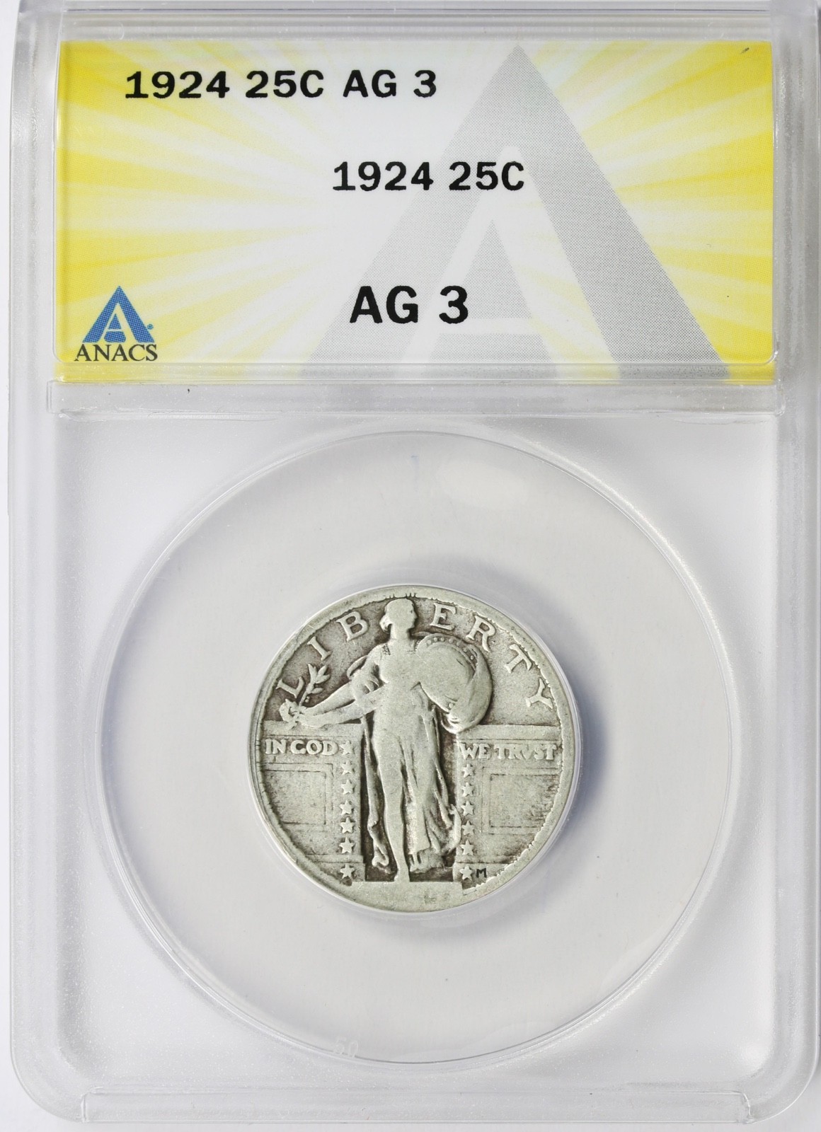 1924 25C Standing Liberty Quarter ANACS AG3 Better Date Silver