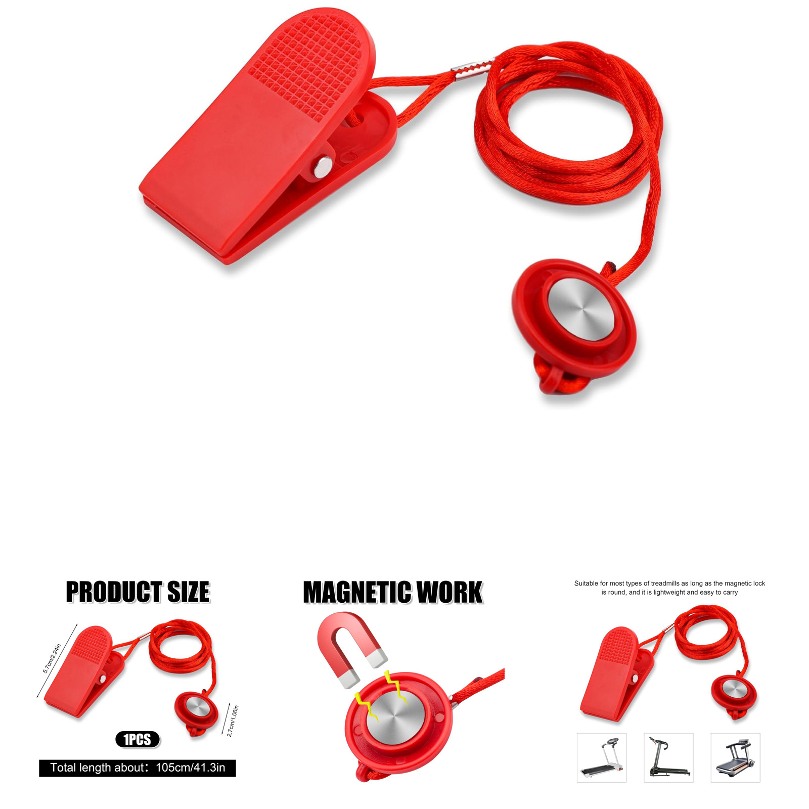 Treadmill Magnetic Safety Key with Clip Red Emergency Stop Switch Compatible