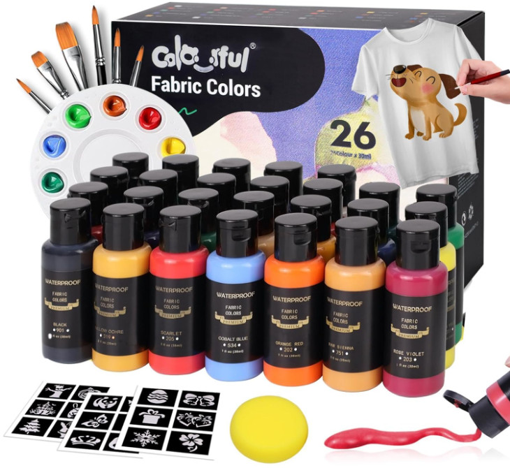 Pintura textil permanente 26 colores 30ml set pinceles no tóxica DIY ropa, Nuevo