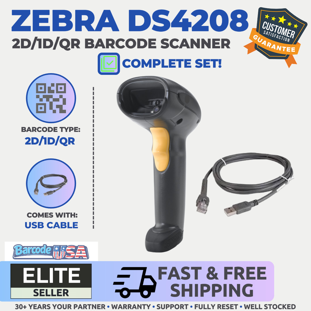 ✅Zebra DS4208 Wired USB 2D/1D/QR Code Barcode Scanner with New USB Cable!🔥⭐