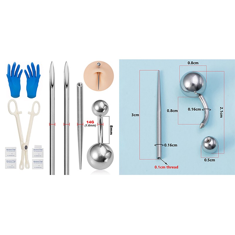 Body Piercing Kit Surgical Steel Threaded Taper Pin Needles Lip Nose Tongue Tool