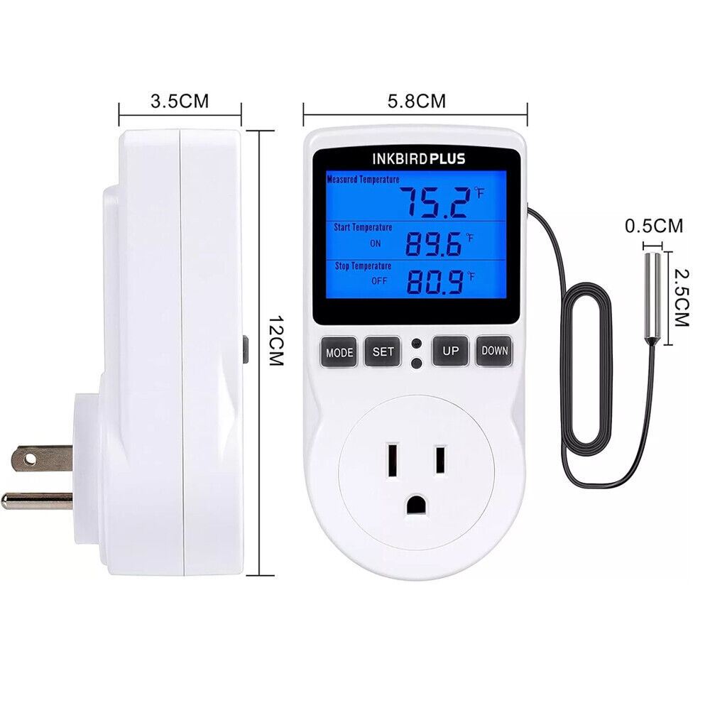 Digital Thermostat Outlet Plug Temperature Controller Heating Cooling w/ ProbeOq