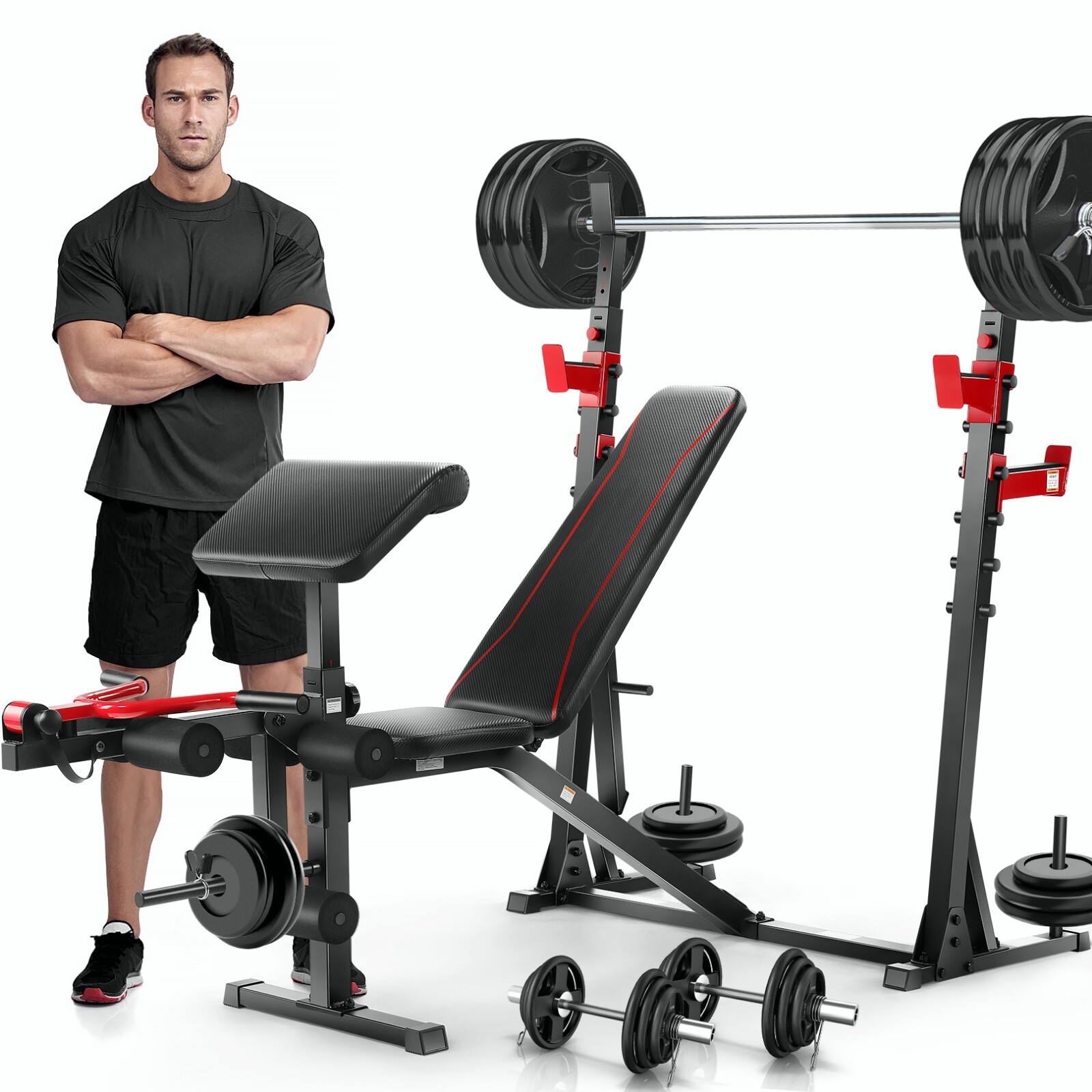 900LBS Weight Bench with Squat Rack Adjustable Workout Bench for Home Exercise⭐⭐