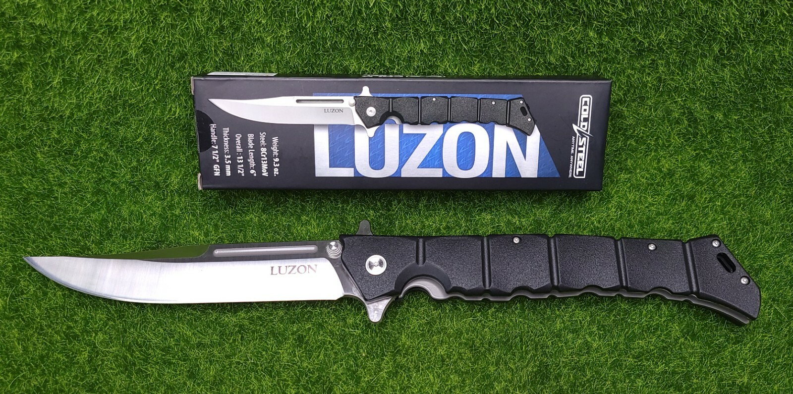 Cold Steel Large Luzon Flipper 6" Plain Blade Knife, Black GFN Handles - 20NQX