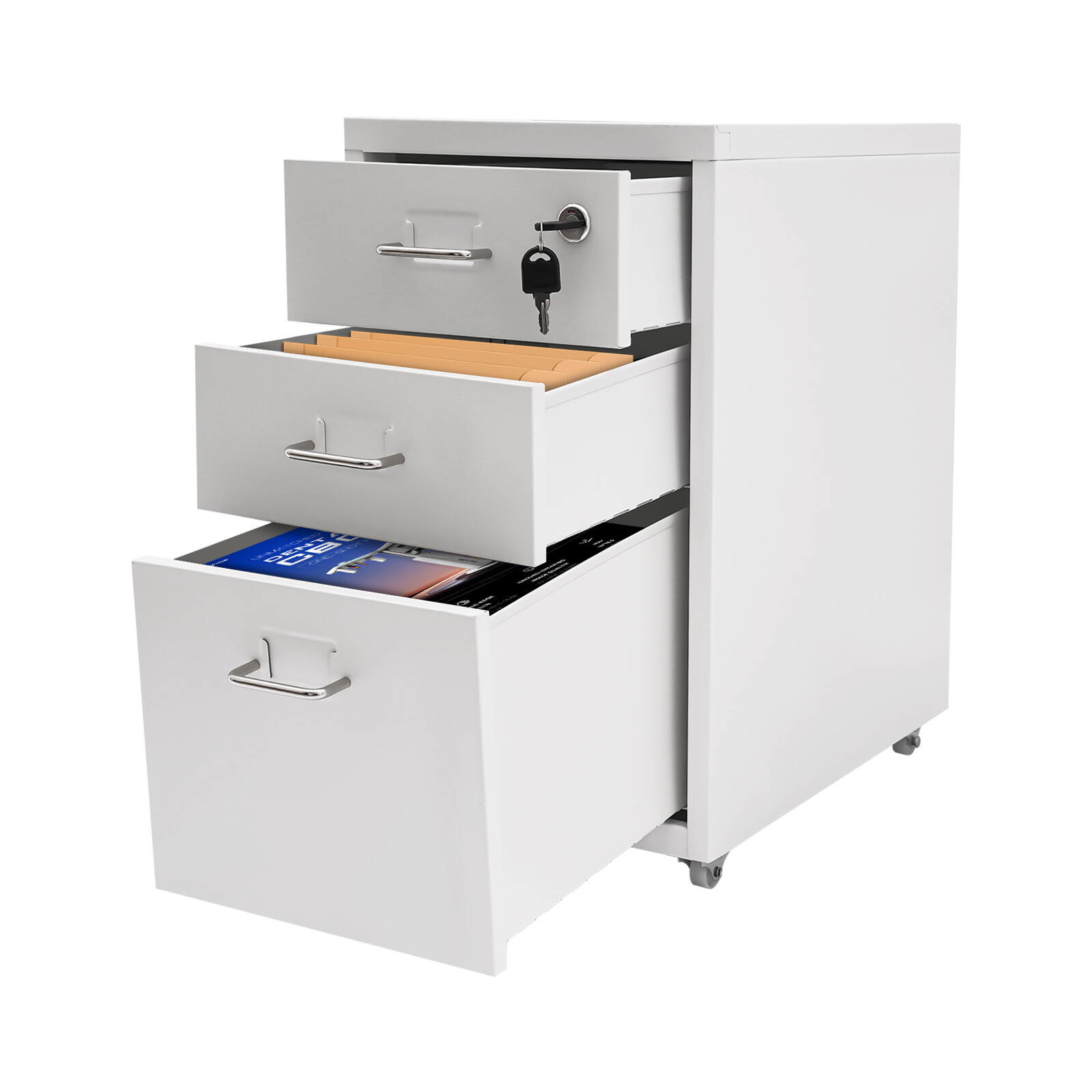 3 Drawer Vertical File Cabinet Lockable Metal Mobile File Cabinet White office