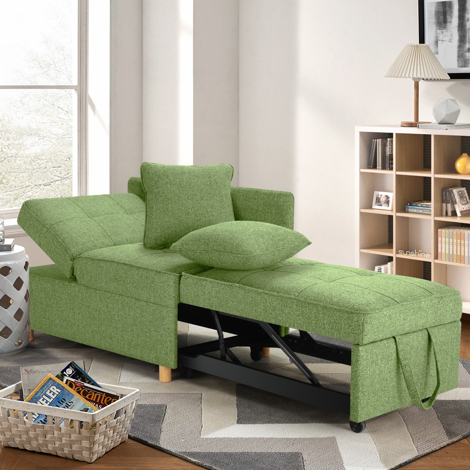 Folding Ottoman Sofa Bed Chair 4-in-1 Sleeper Sofa Adjustable Backrest+2 Pillows