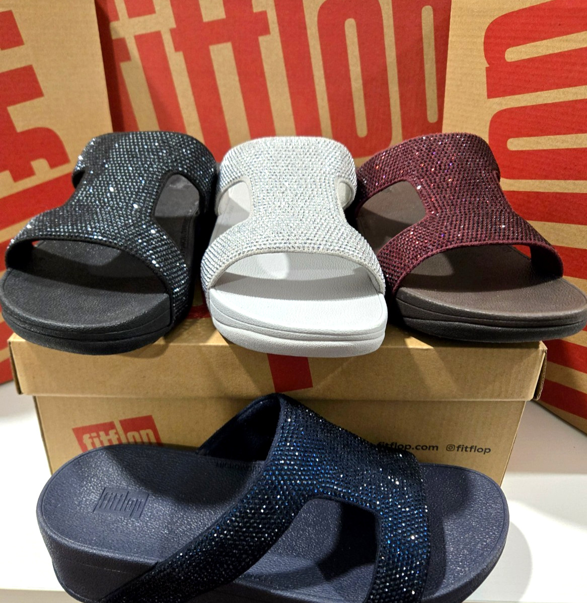 Fitflop Womens MARLI Sandal Rhinestone Slide Wedge NEW Comfort Gorgeous Colors