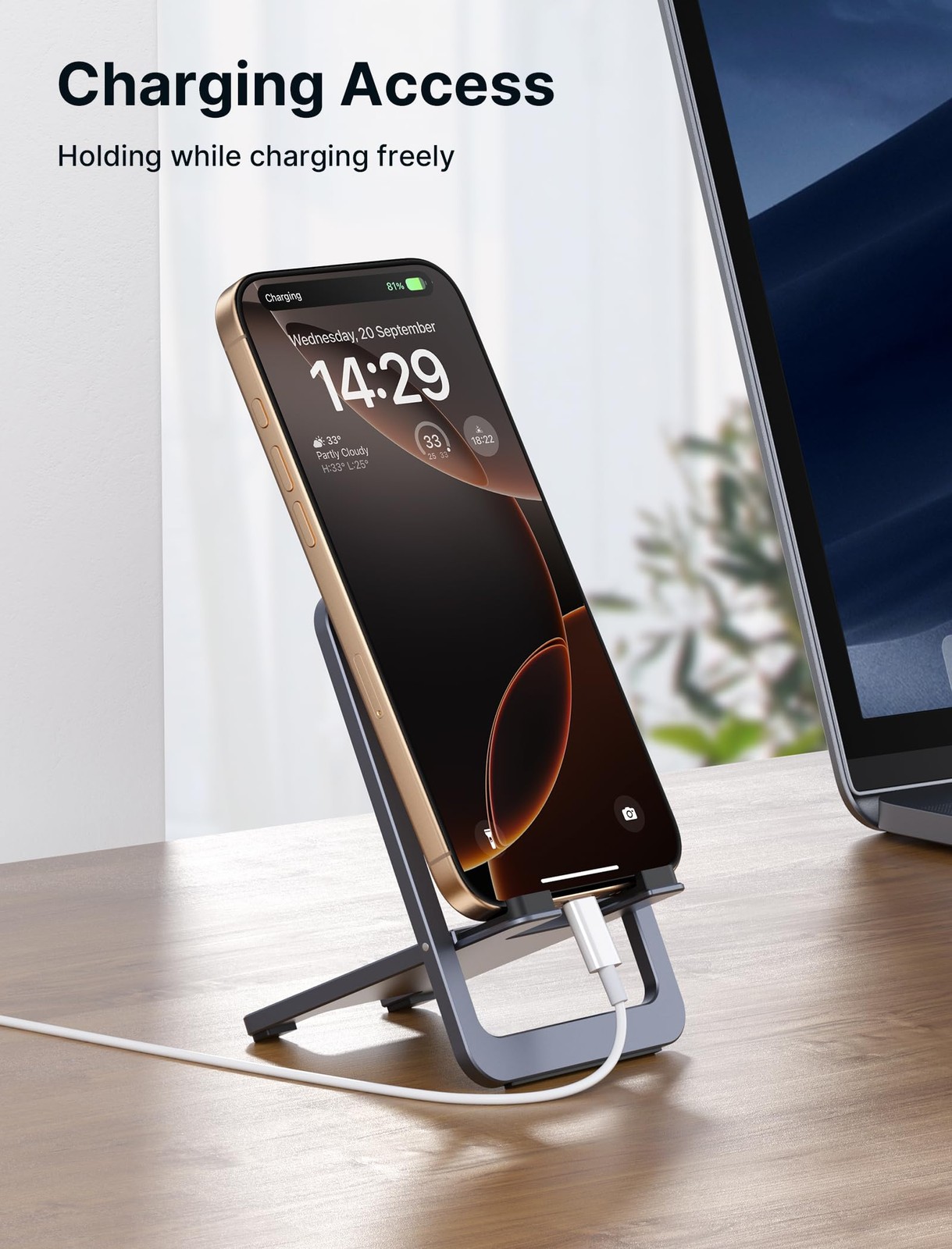JSAUX Fold-Flat Cell Phone Stand, Adjustable Desk Holder-Gray 1-PACK, Grey