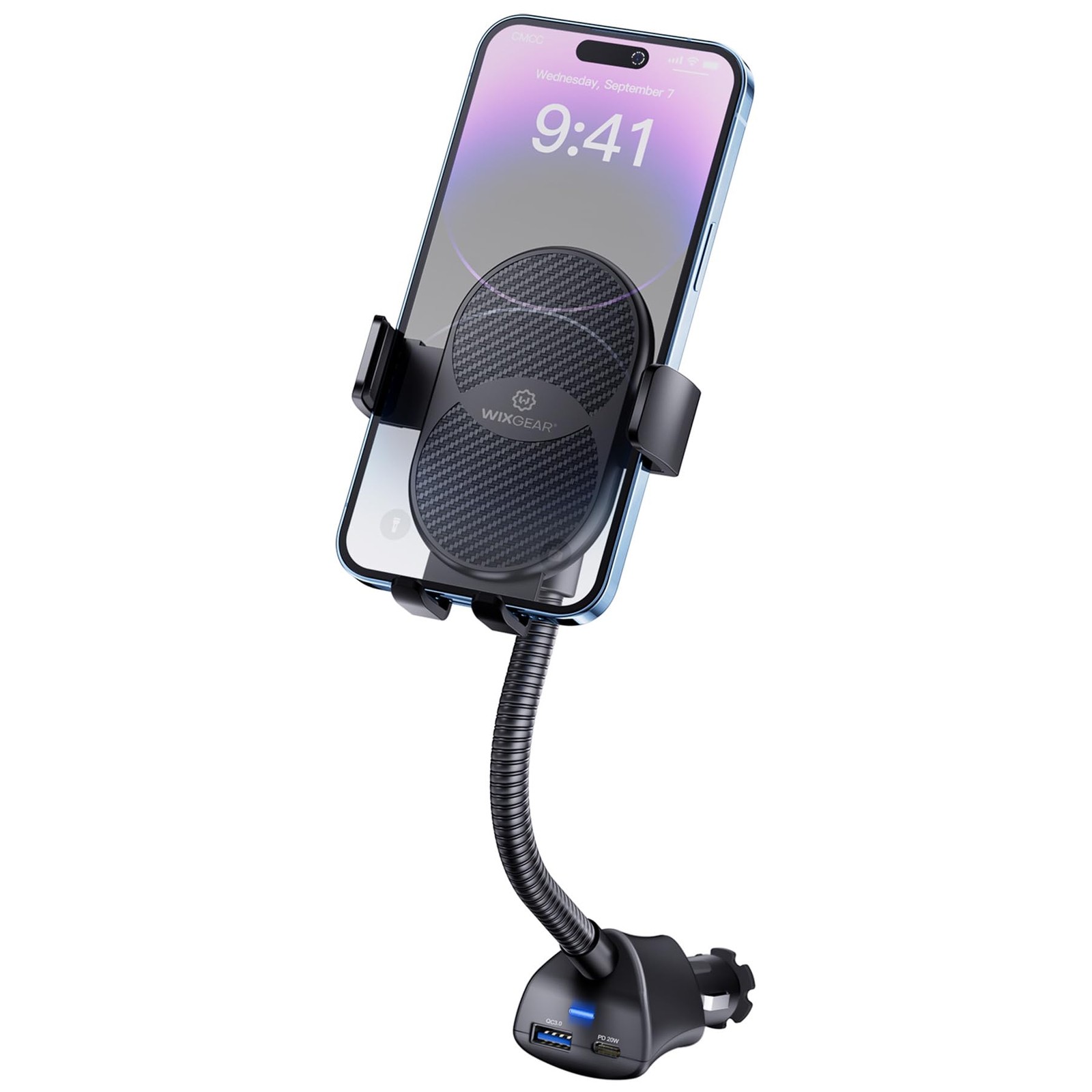 WixGear Cigarette Lighter Phone Holder, 360° Car Mount Charger, Black