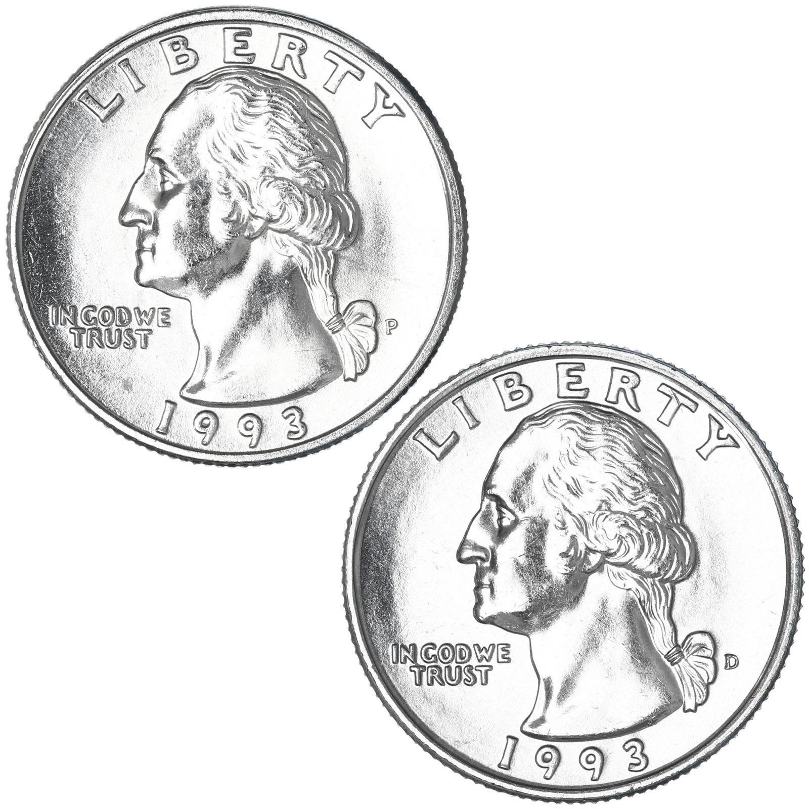 1993 P D Washington Quarter BU 2 Coin Year Set
