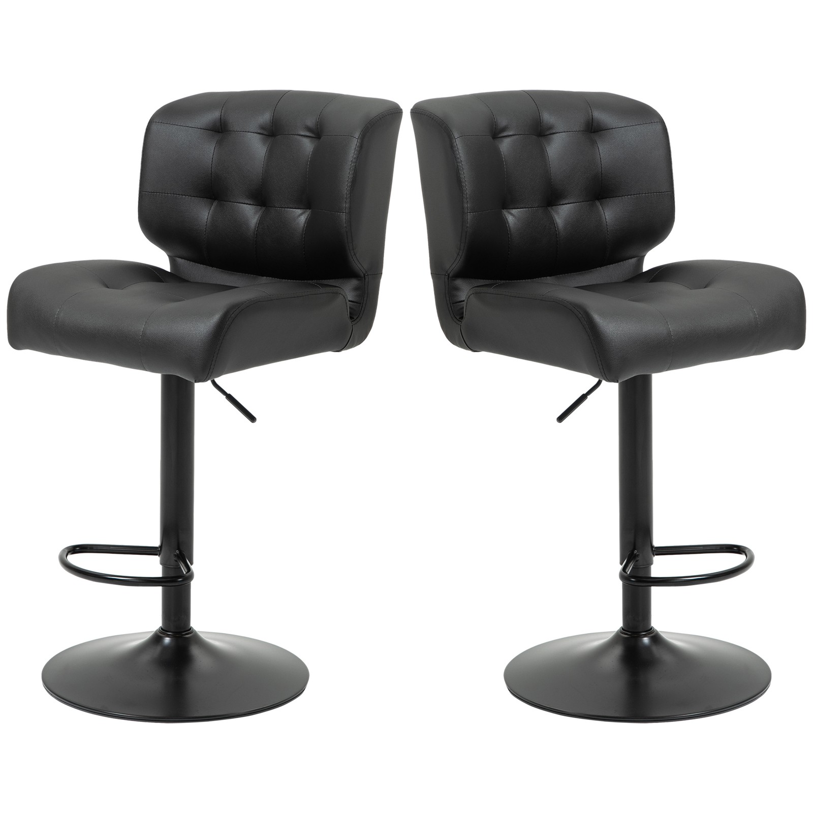 Set of 2 Button Tufted Barstools with Adjustable Height and Footrest