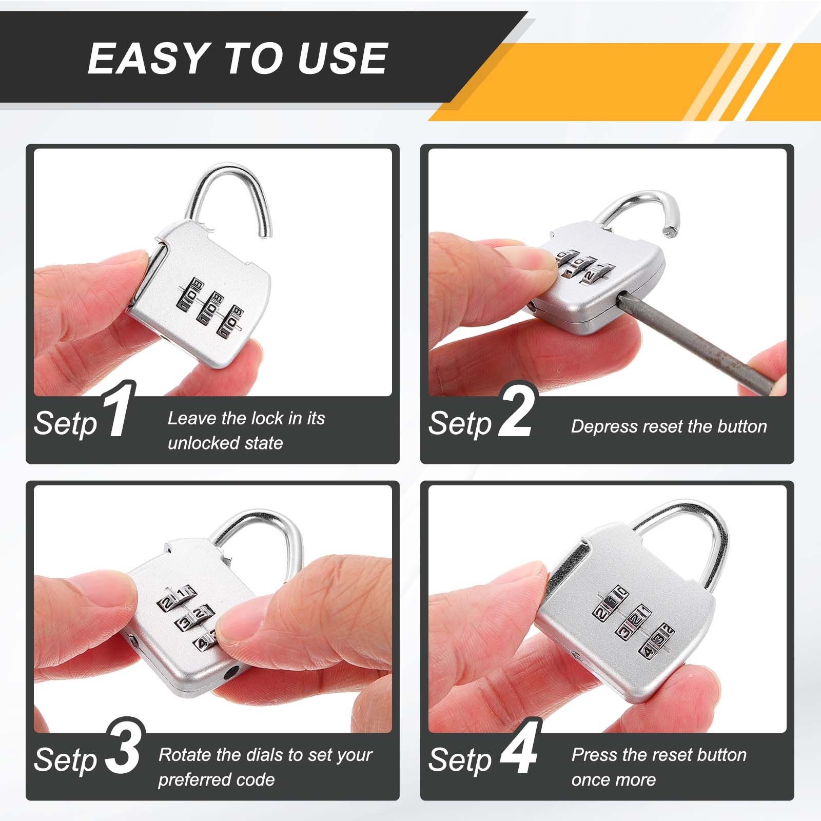 4Pcs Resettable 3 Digit Combination Lock Code Padlock, Pink (47 x 36mm)