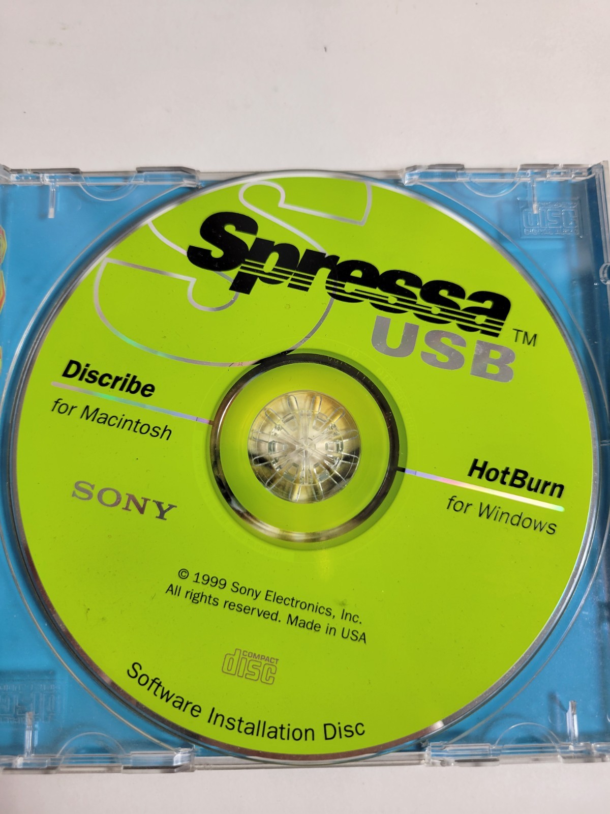 Sony Spressa USB HotBurn Discribe Install Disc Mac Windows 1999 OEM CD