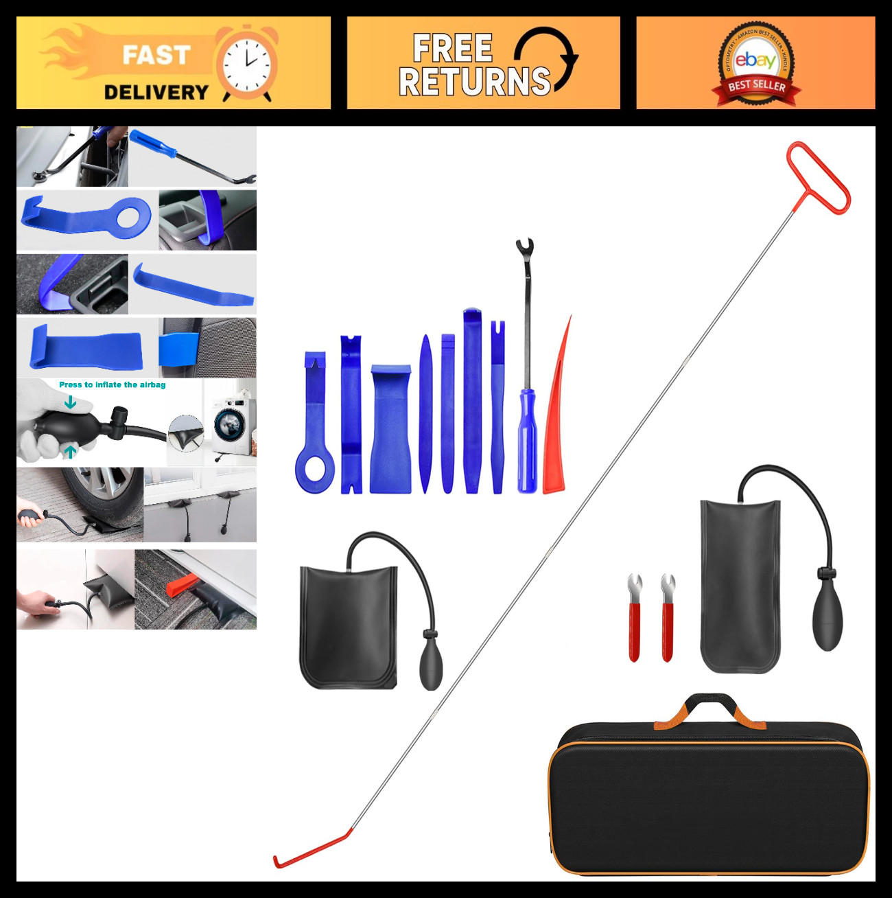 21PCS Portable Repair Tool Set, Long Reach Stainless Steel Kit, Trim Removal & A