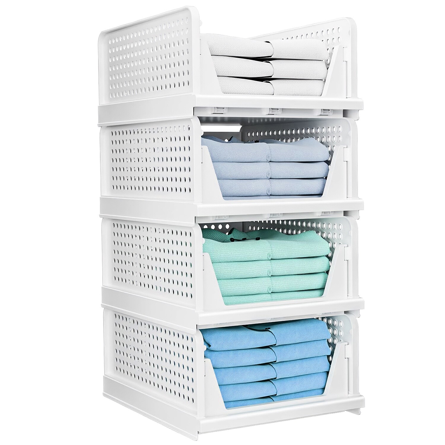 4PCS Closet Organizer Stackable Push-Pull Clothes Foldable Plastic Organizer