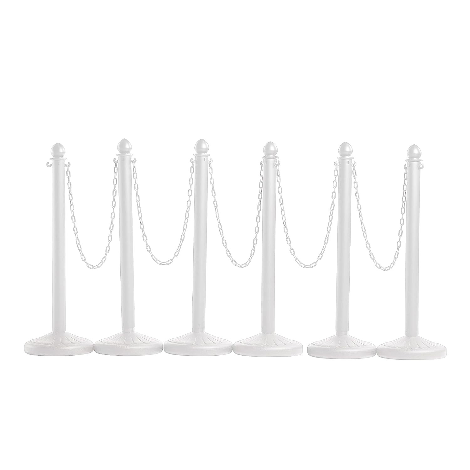 Montour Line Plastic Stanchion White 2.5 Inch Diameter W/ 50 Foot Chain 6-Pack