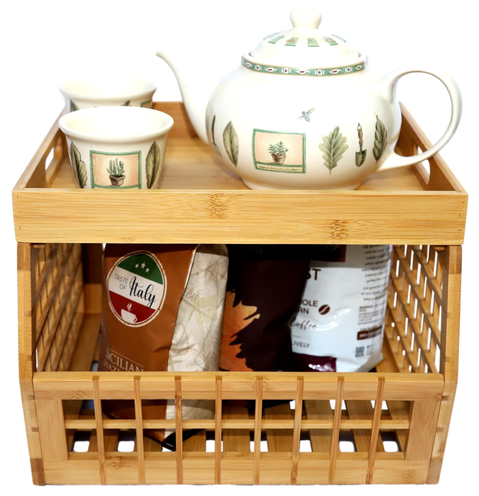 Bamboo Storage Bin - Multipurpose, Stackable Open Front Storage Bin with Bamb...