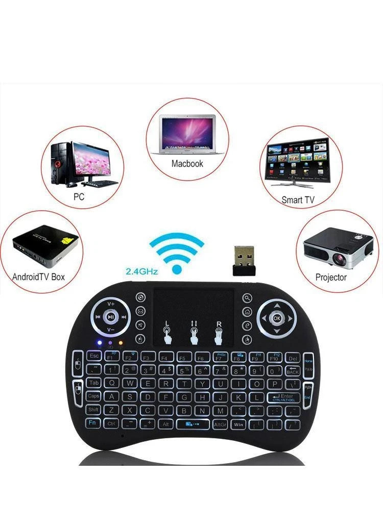 2.4gHz - Backlit Mini Wireless Handheld Keyboard Mouse Touchpad Black - 7 COLOR