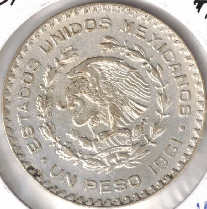 1961 Mexico Circulated Silver One Peso Coin #3