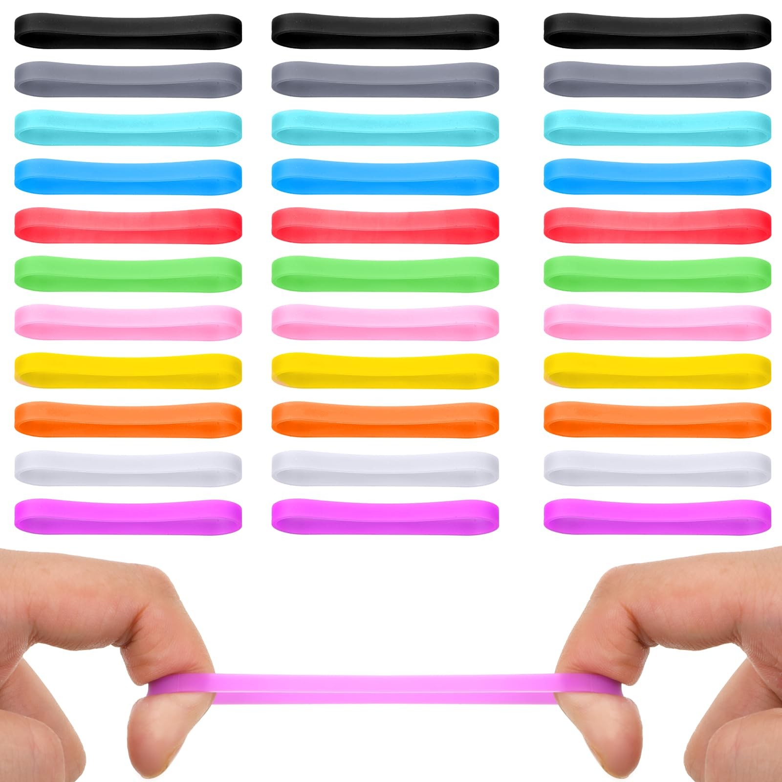 Silicone Wide Rubber Bands 3 Inch, 33Pieces Elastic Wrapping 11 colors