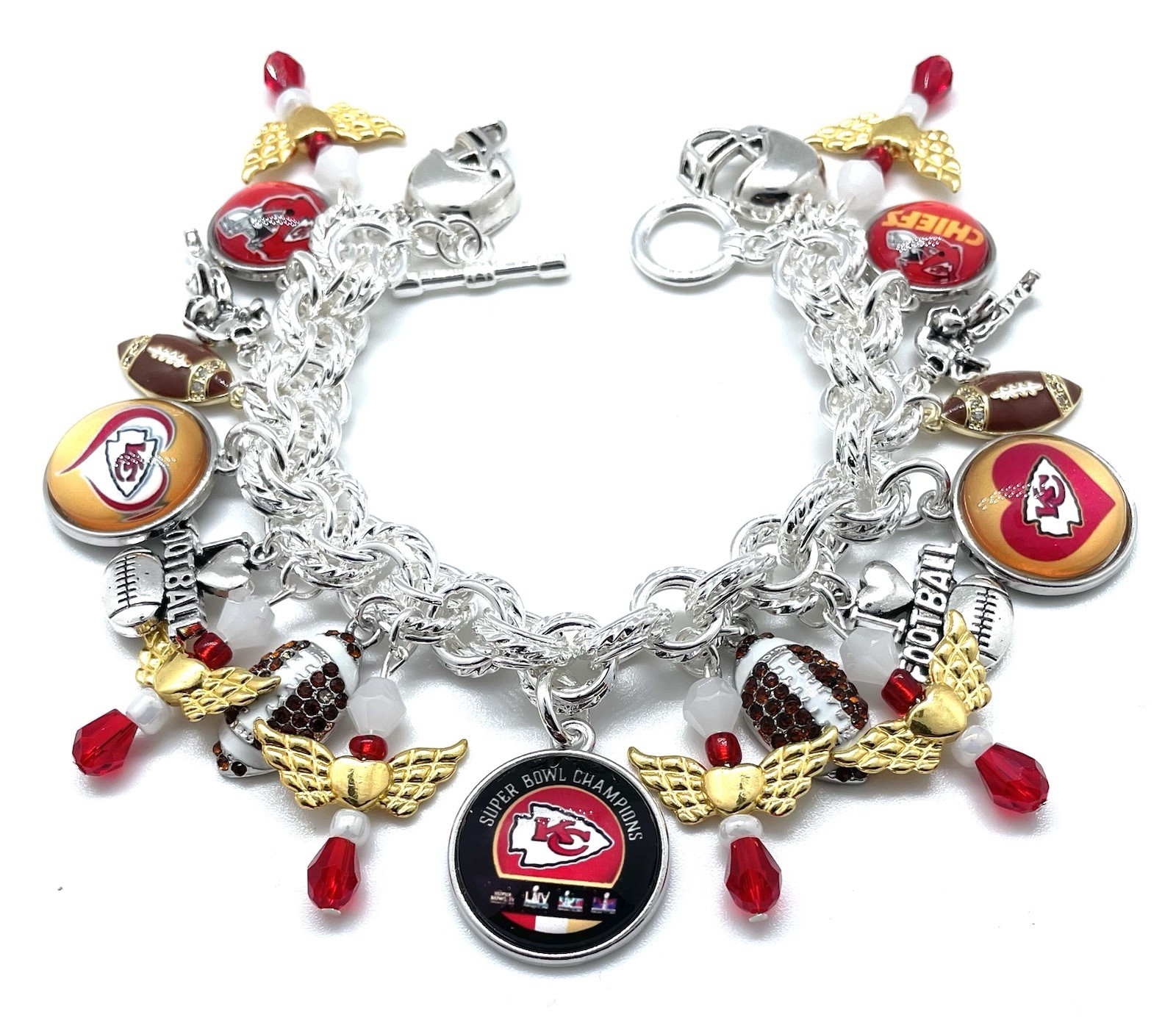 Kansas City Chiefs Premium Custom Made Charm Bracelet. FREE SHIPPING.