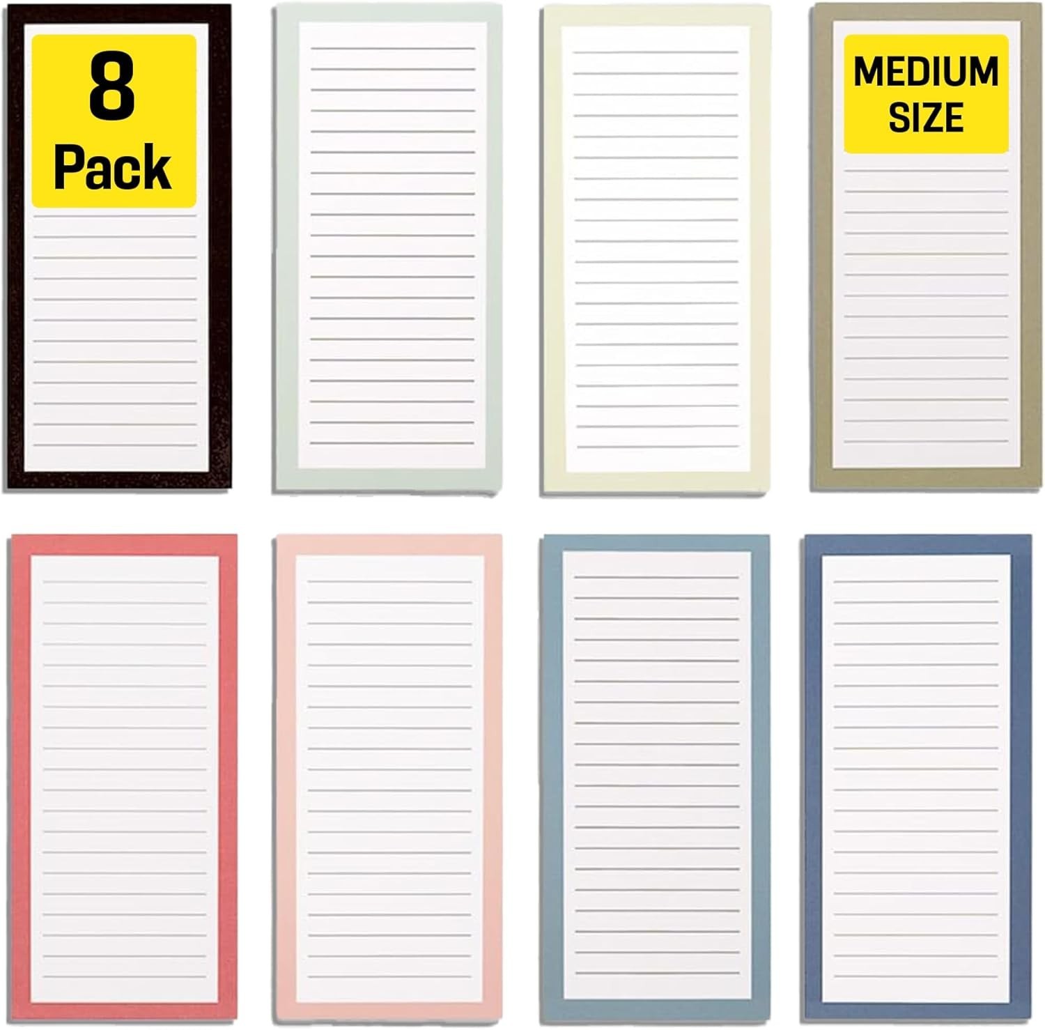 Strong Magnetic Notepads - 8 Solid Pattern Memo Pads, Perfect for Shopping Lists