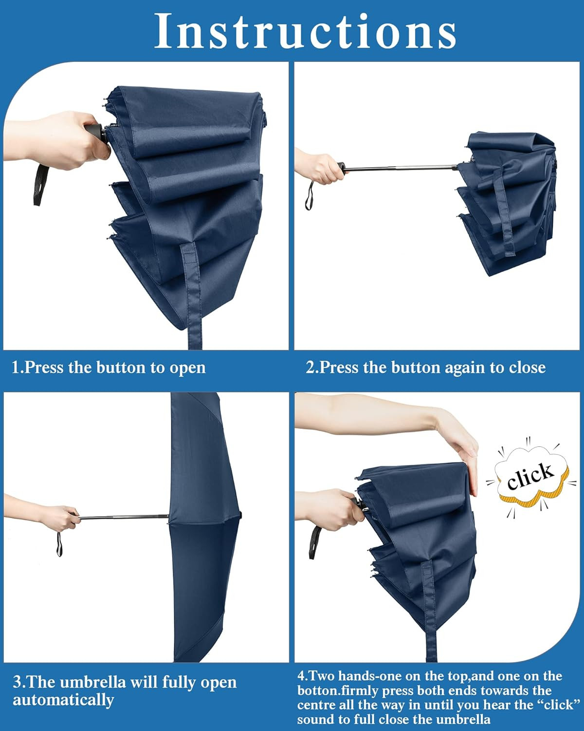 4Pc Windproof Travel Umbrellas | Folding Auto Open/Close Compact Rain Gear