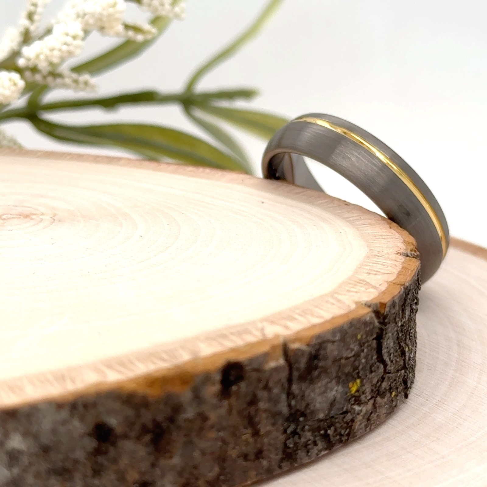Polished Brushed Finish Christmas Band 6mm Gold & Gray Tungsten Carbide Ring