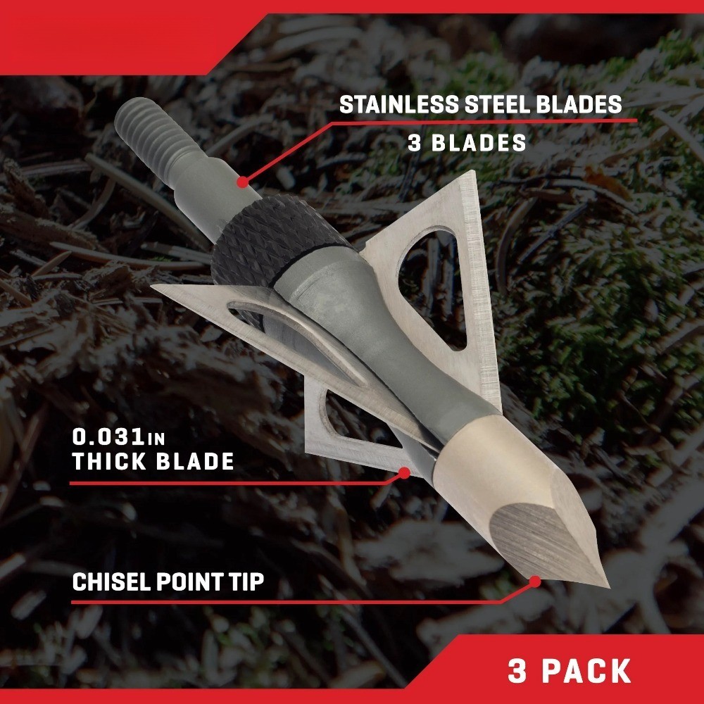 (2 pack) PowerPoint Archery Broadheads, 3-pack, 100-Grains, Black