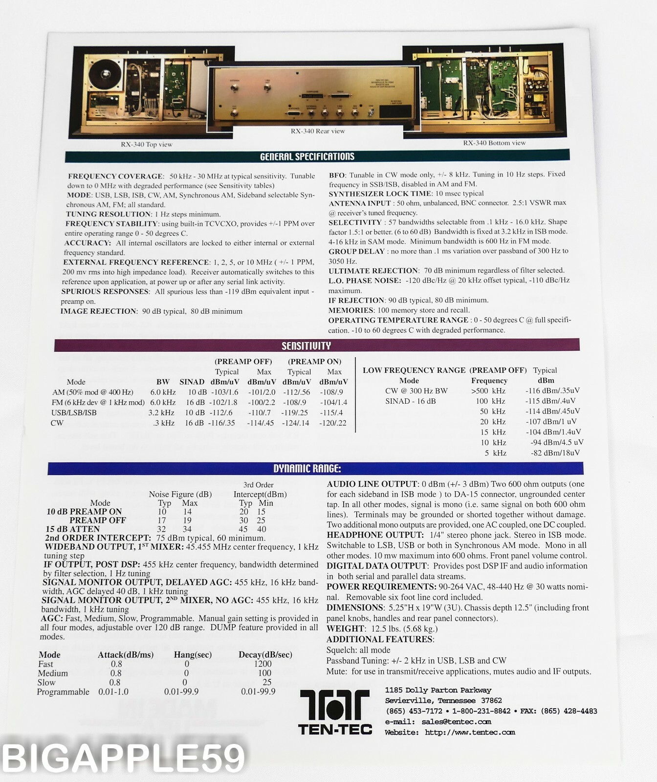 Ten-Tec RX-340 Super Receiver Advertising Brochure