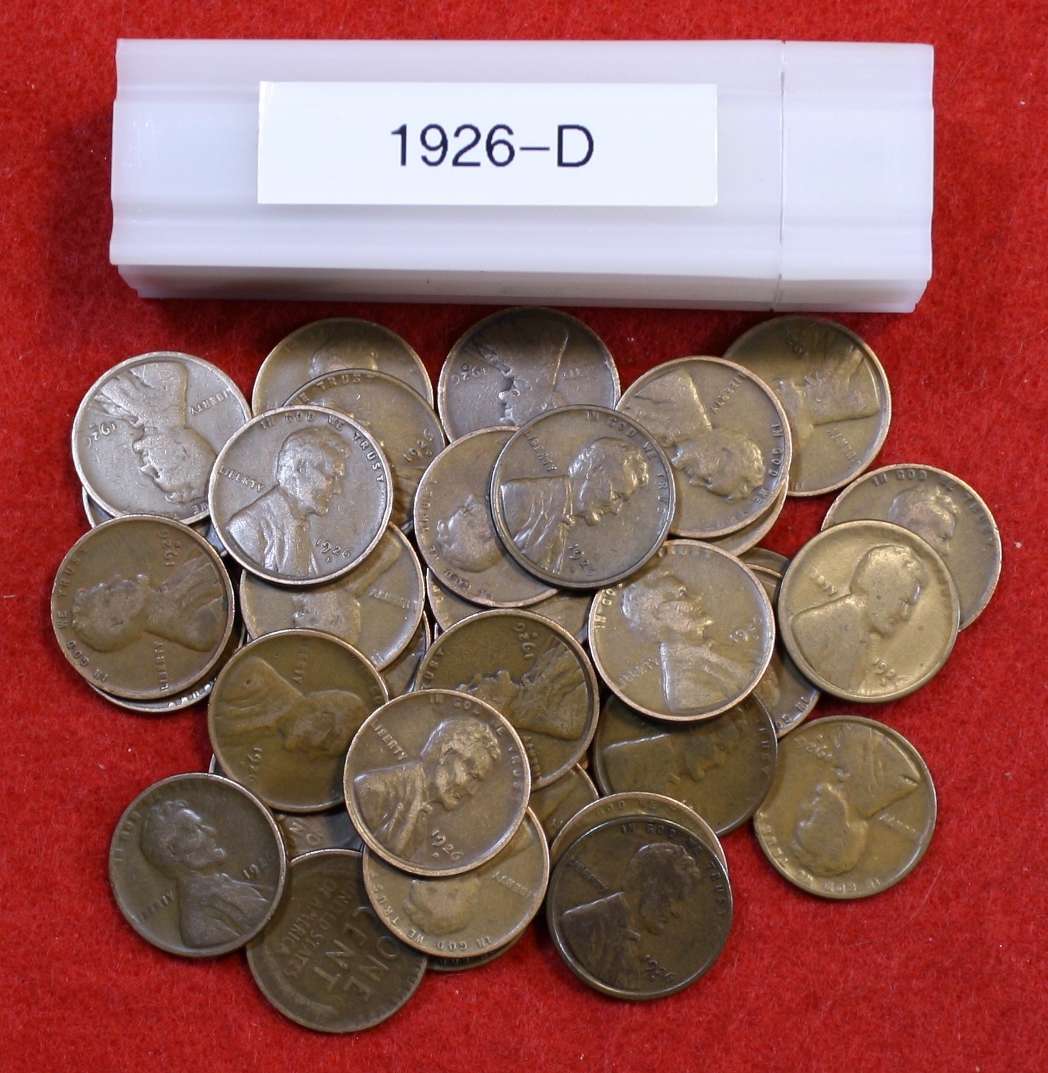 1926-D Lincoln Wheat Cent Penny 50 Coin roll Circulated coins rolls