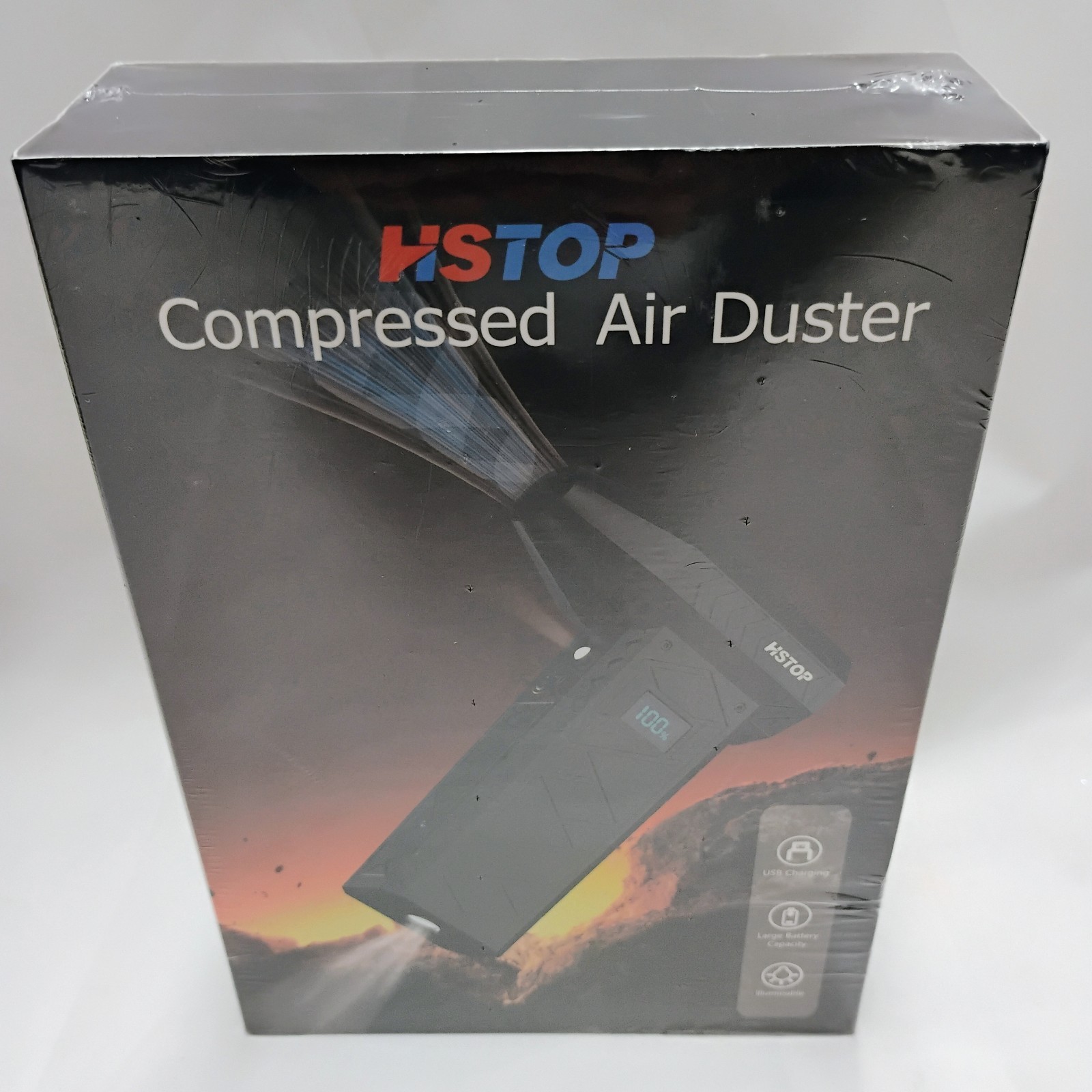 HSTOP Compressed Air Duster BL02 Black with Flashlight And Brush Set USB Charge