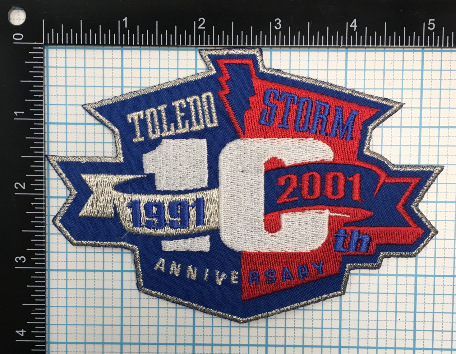 2000-01 TOLEDO STORM ECHL HOCKEY MINORS 10TH YEAR ANNIVERSARY 5.25" TEAM PATCH