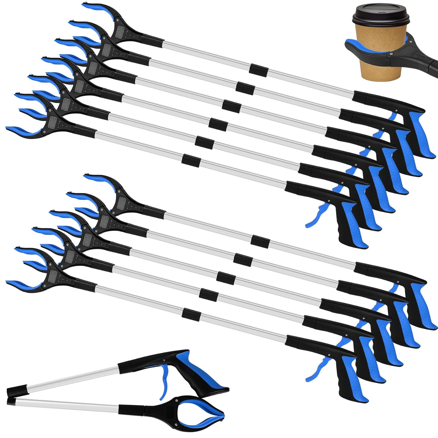 12-Piece Heavy-Duty Trash Collection Tool - 32-Inch Lightweight Telescopic Grabb