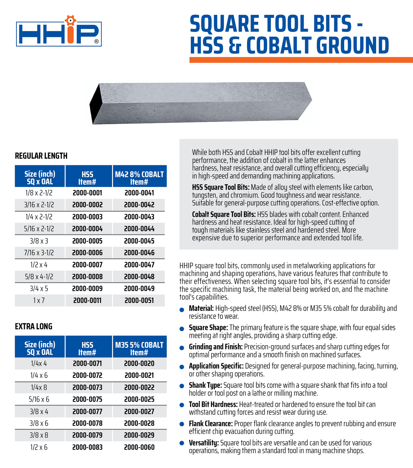 1/8 X 2-1/2" 8% COBALT SQUARE TOOL BIT (2000-0041)