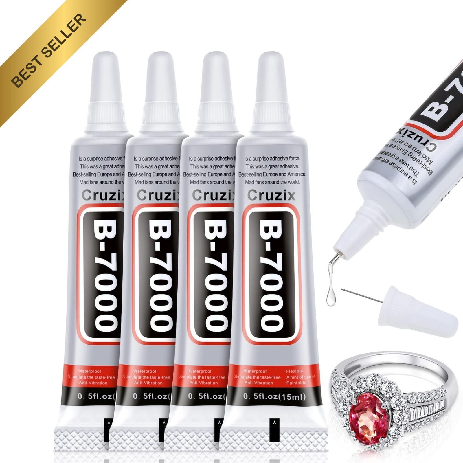 B-7000 Glue Clear Rhinestone Jewelry Craft Adhesive 4 Pack 15 ml