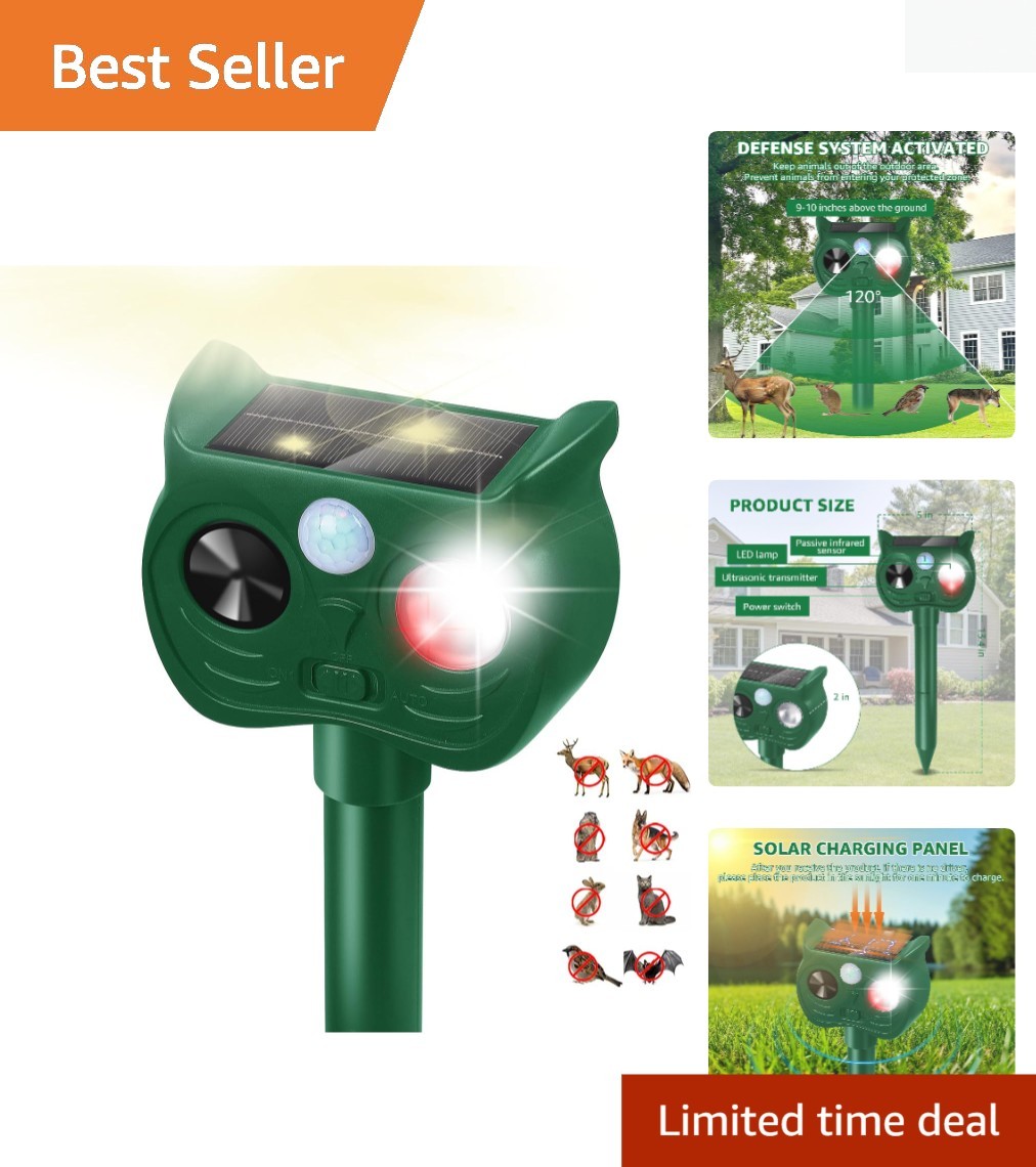 Solar Ultrasonic Animal Repellent with Motion Sensor - Humane Yard Protection