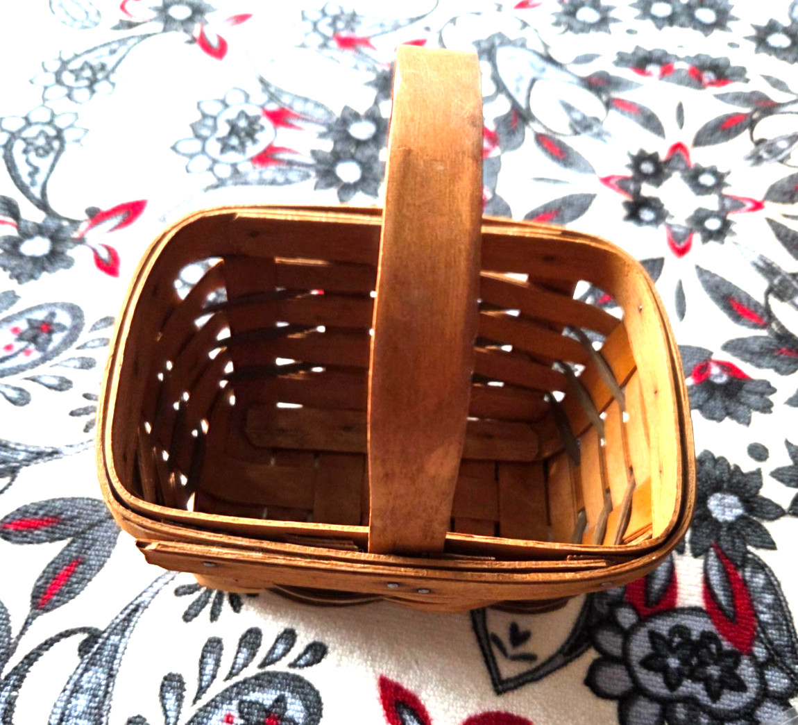 1990 Longaberger Basket Small Handled Signed 7”H x 7”L x 3.5”W
